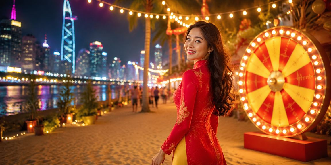 Người phụ nữ mặc áo dài tại TP.HCM xem kết quả rút thăm may mắn trên điện thoại